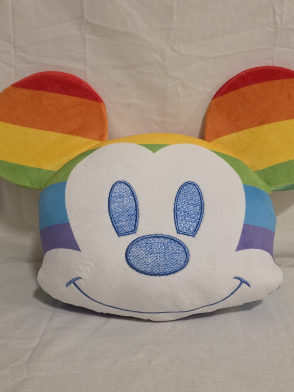Disney Rainbow Pride Collection Minnie Mouse Head Cushion Pillow Plush 15" X 11"